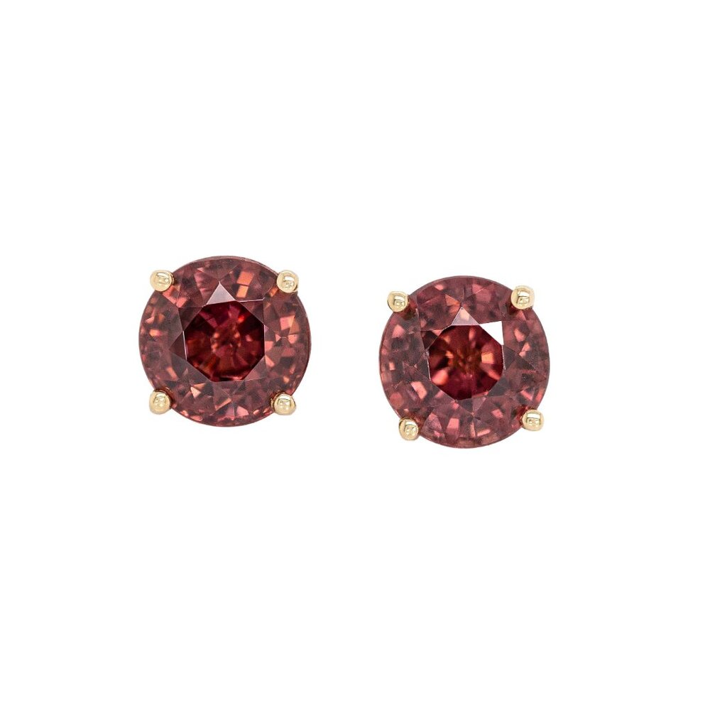 2.6cts Cambodian Red Zircon Stud Earrings in 14K Solid Gold | 6.5mm